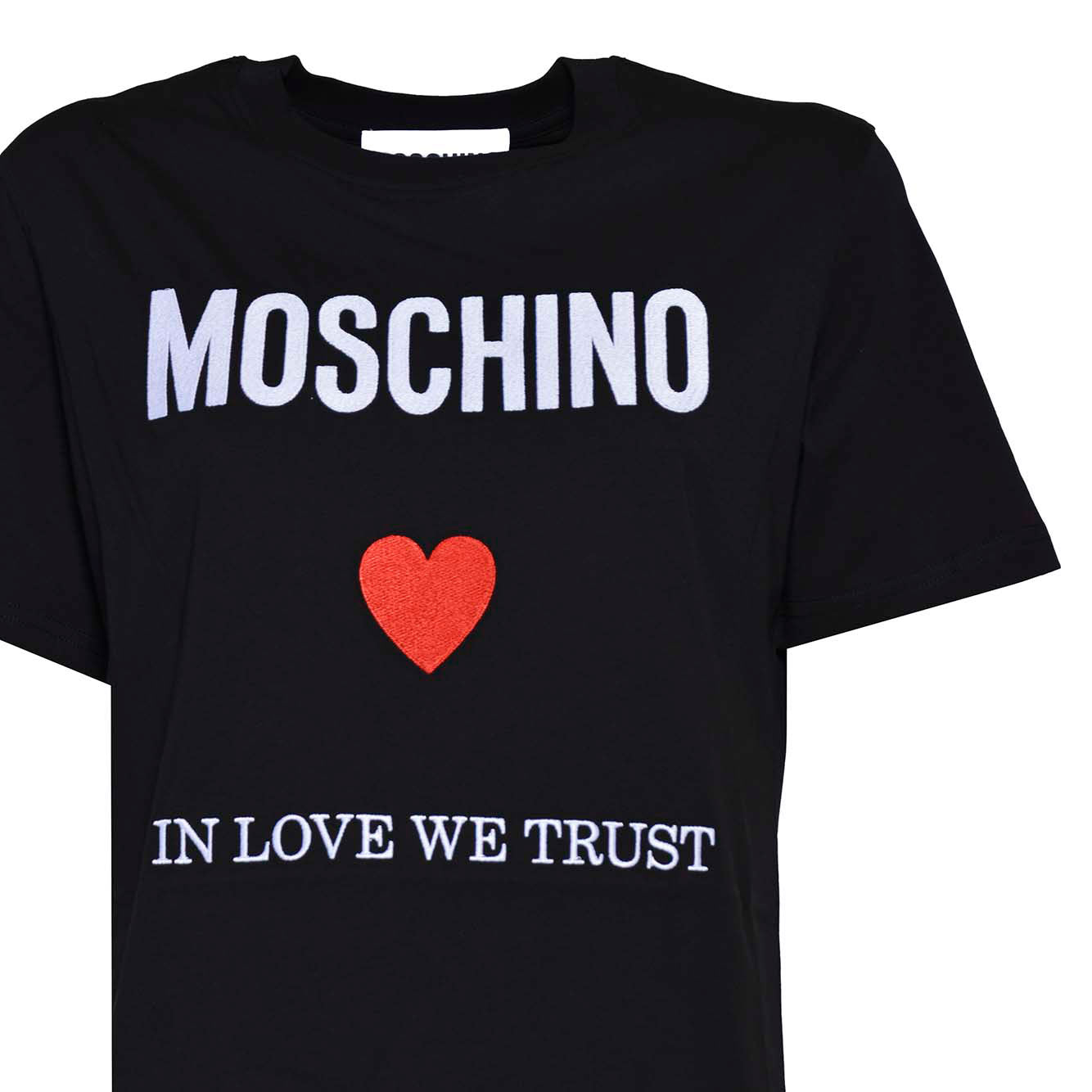 T-shirt In Love We Trust in cotone nero Moschino