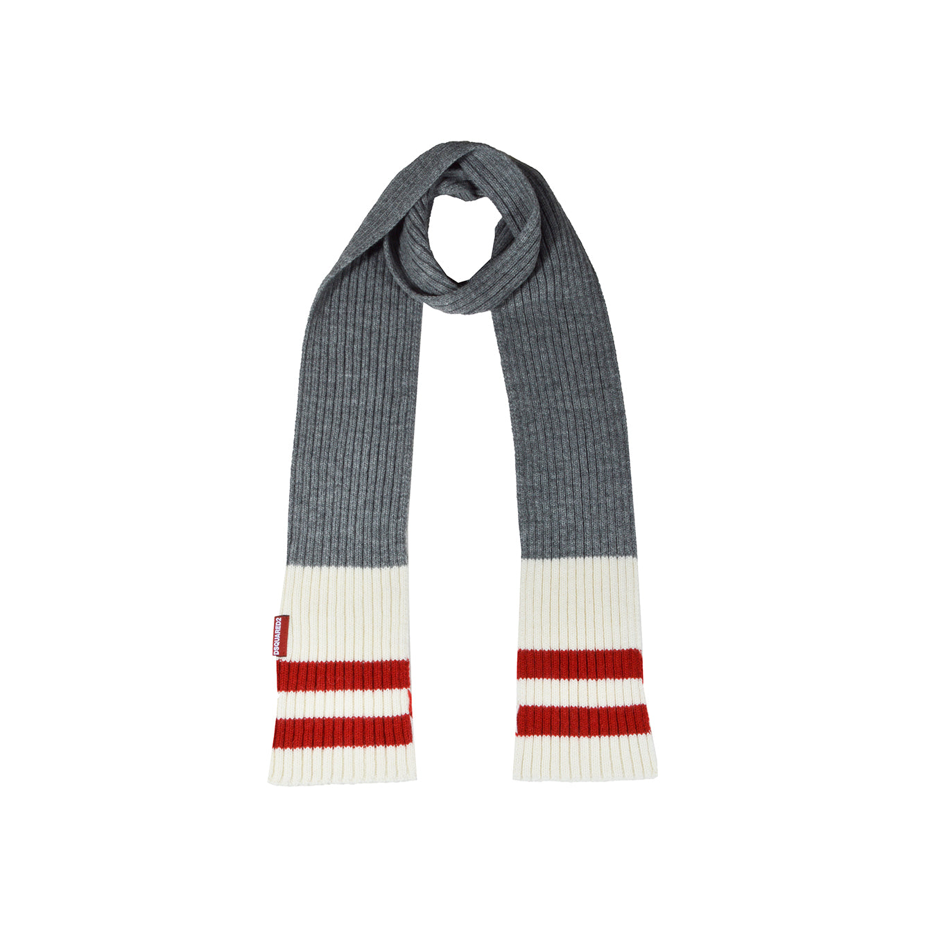 Sciarpa in misto alpaca e lana grigio con motivo a righe Dsquared2 