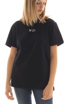 T-shirt in cotone nero con stampa mini logo N°21 