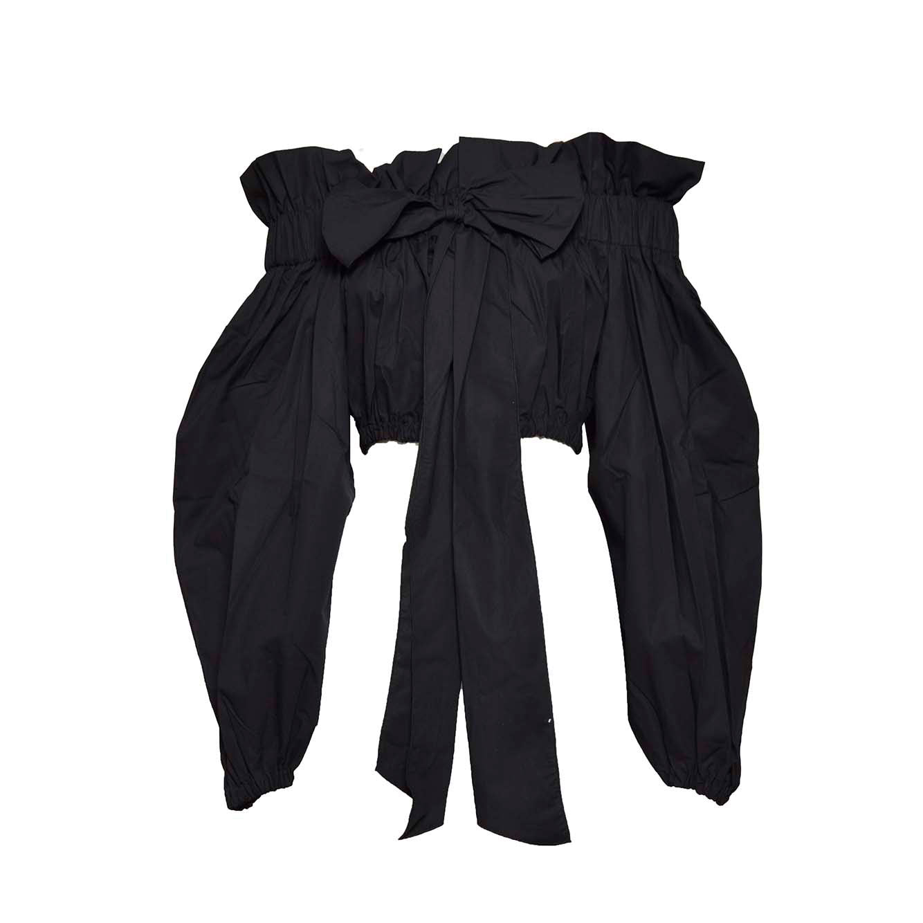 Top cropped in cotone nero con fiocco Patou 