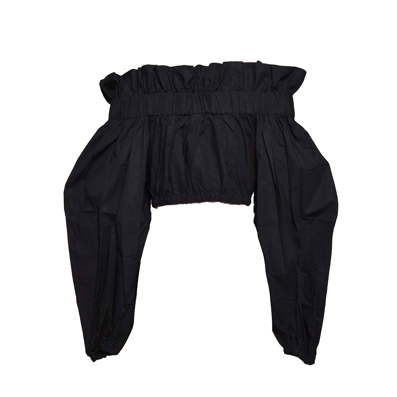 Top cropped in cotone nero con fiocco Patou 