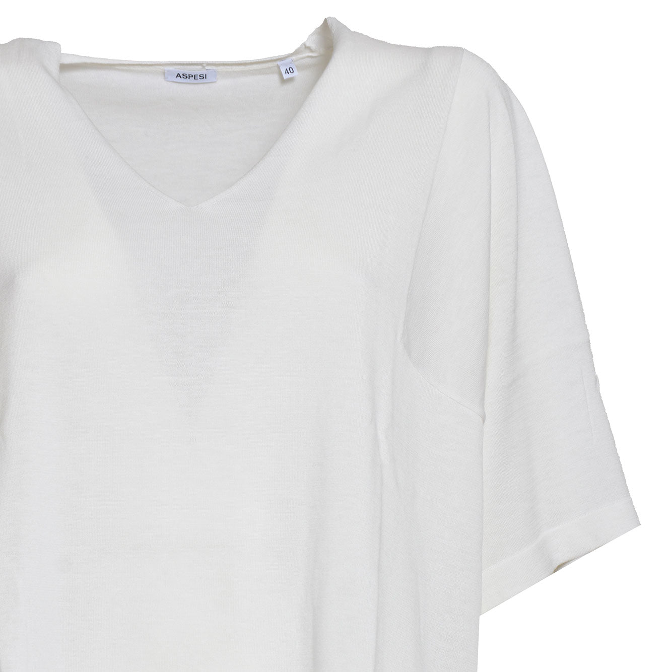 T-shirt in maglia di cotone e seta bianco naturale Aspesi 