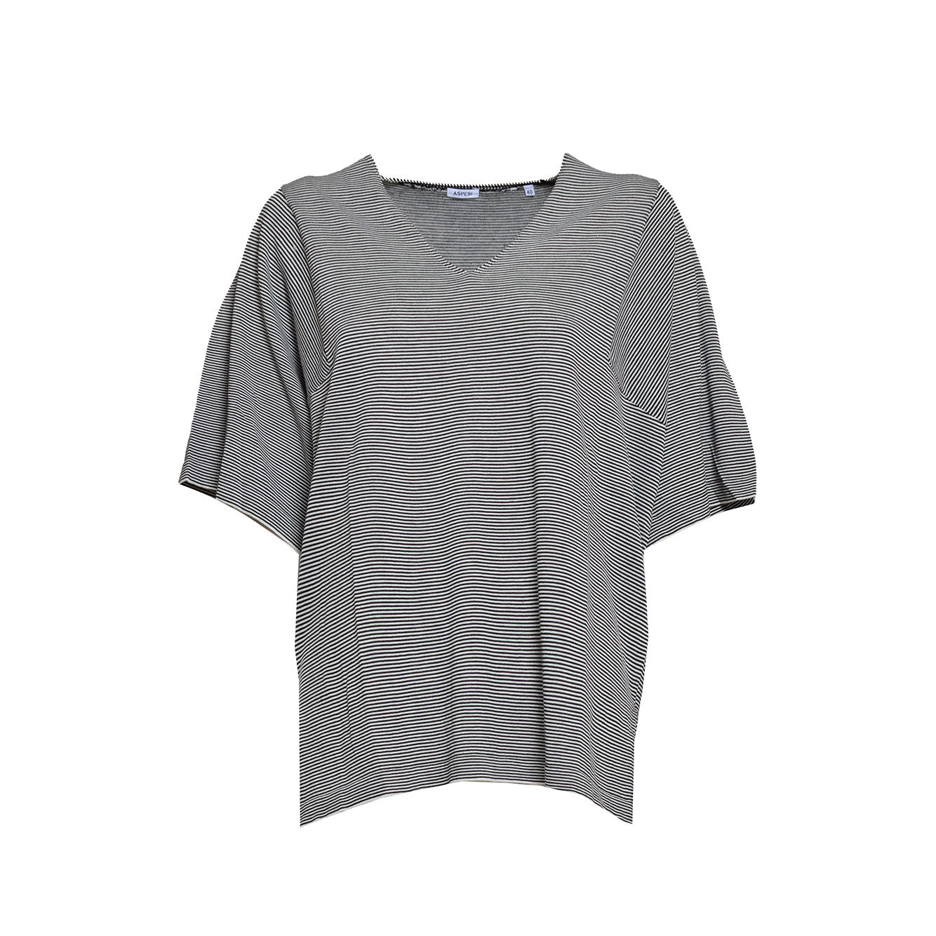 T-shirt in maglia di cotone e seta bianco e nero a righe Aspesi 