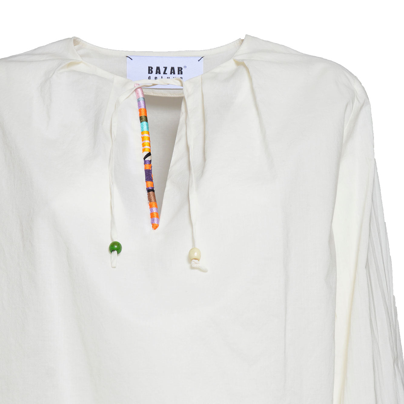 Blusa in cotone crema con profilo etnico Bazar Deluxe 
