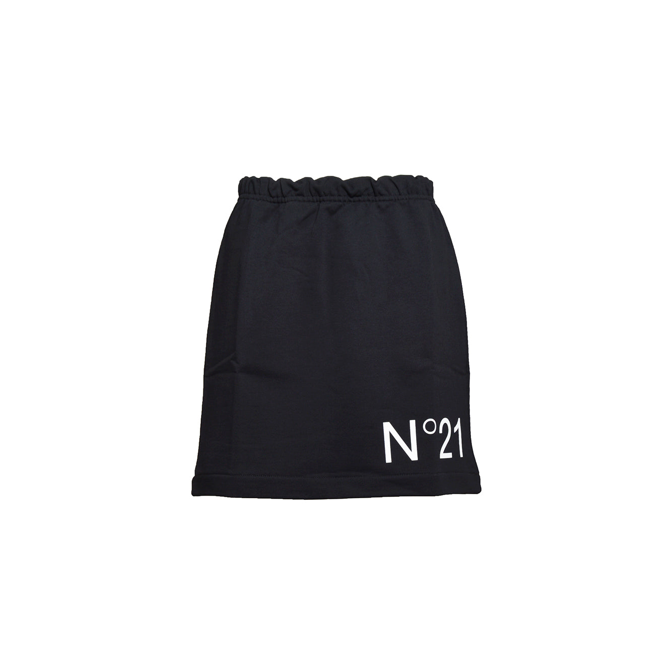 Gonna corta in cotone nero con stampa logo N°21 Junior 