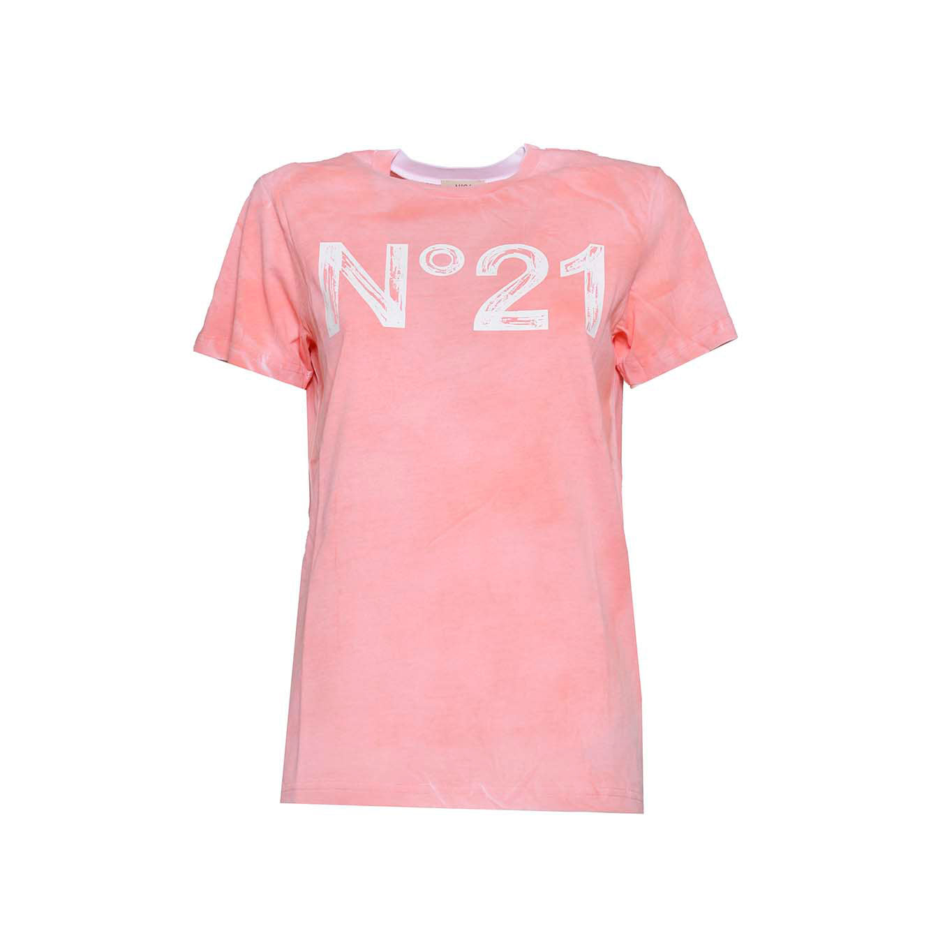 T-shirt in cotone salmone con stampa logo pennellata N°21 Junior 