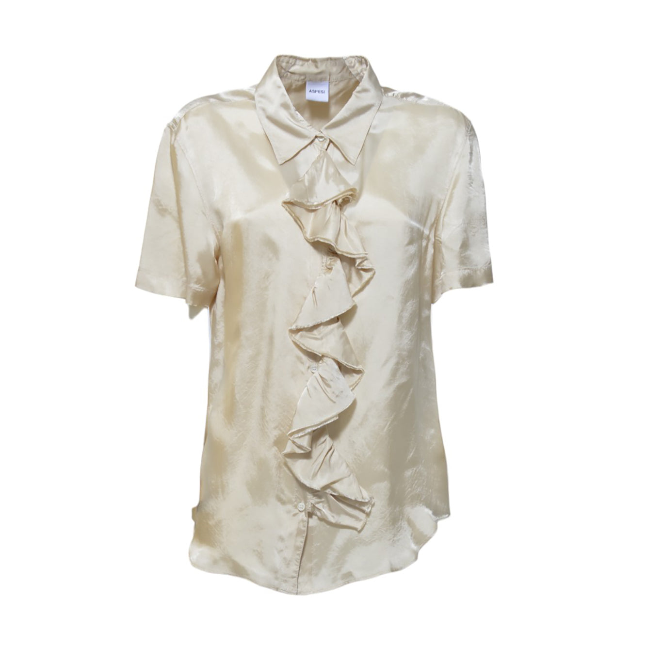 Blusa maniche corte in viscosa ecrù con rouches Aspesi 