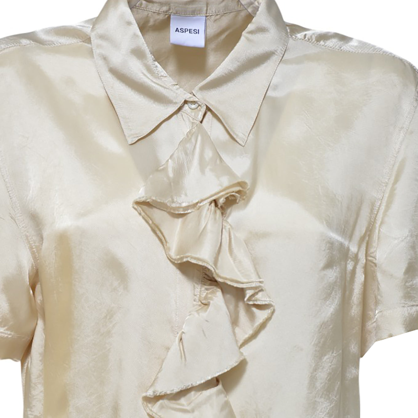 Blusa maniche corte in viscosa ecrù con rouches Aspesi 