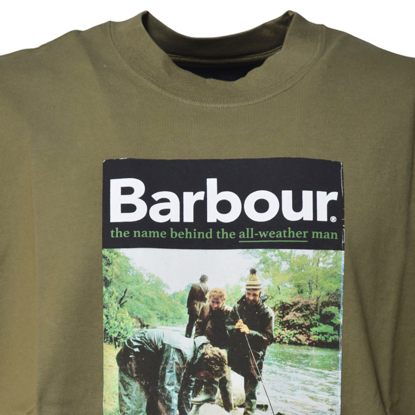 T-shirt All Weather in cotone verde con stampa Barbour 