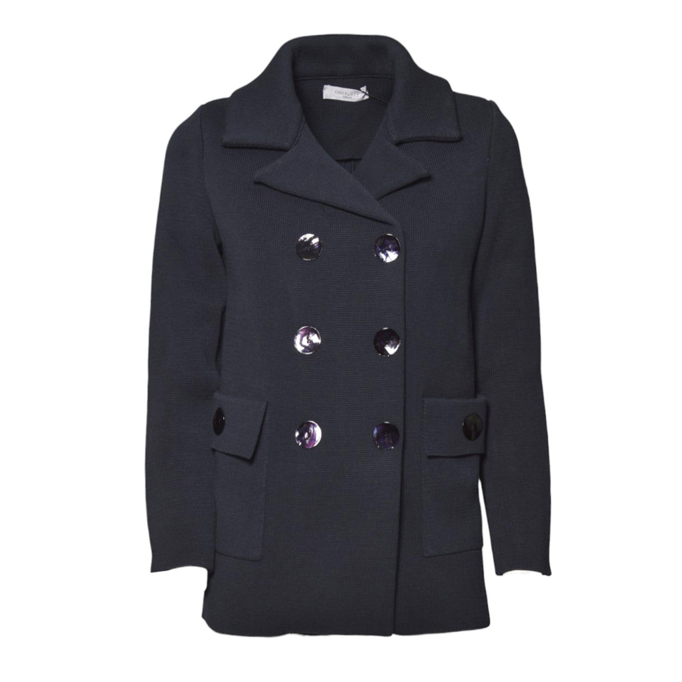 Cappotto corto in maglia di lana blu Charlott 
