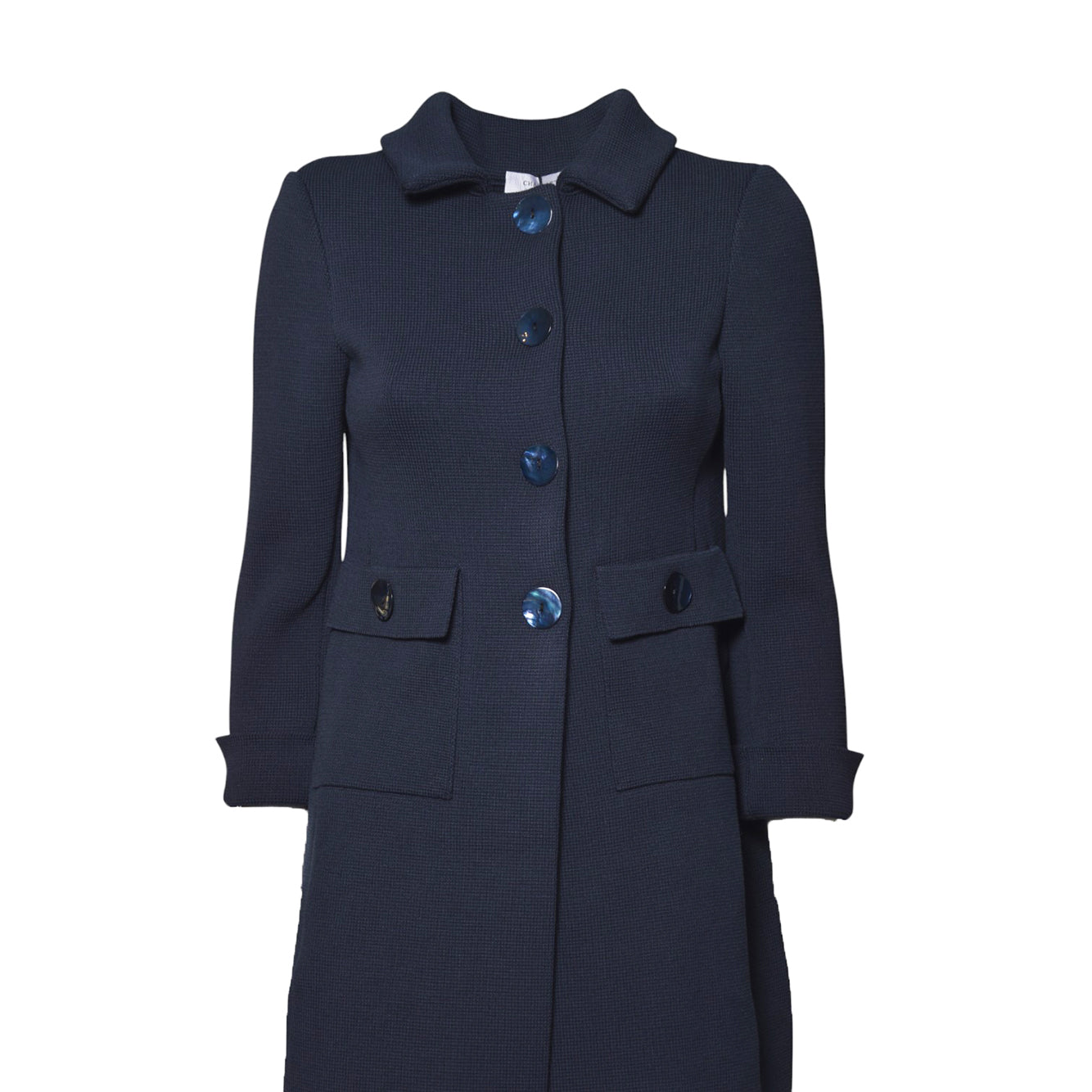 Cappotto corto monopetto in maglia di cotone blu Charlott 