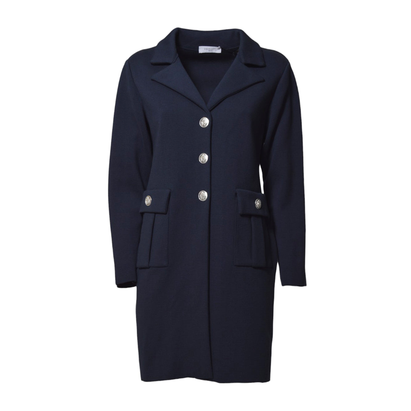 Cappotto midi in maglia di cotone blu Charlott 