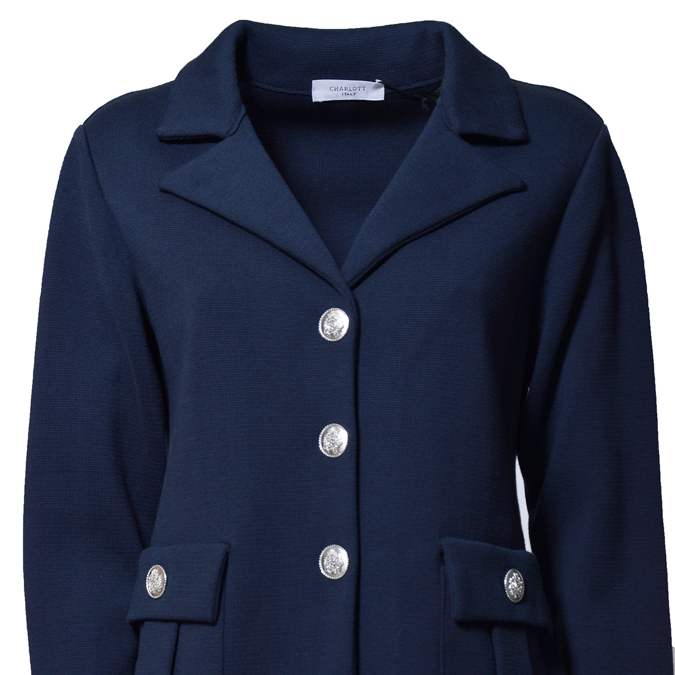 Cappotto midi in maglia di cotone blu Charlott 