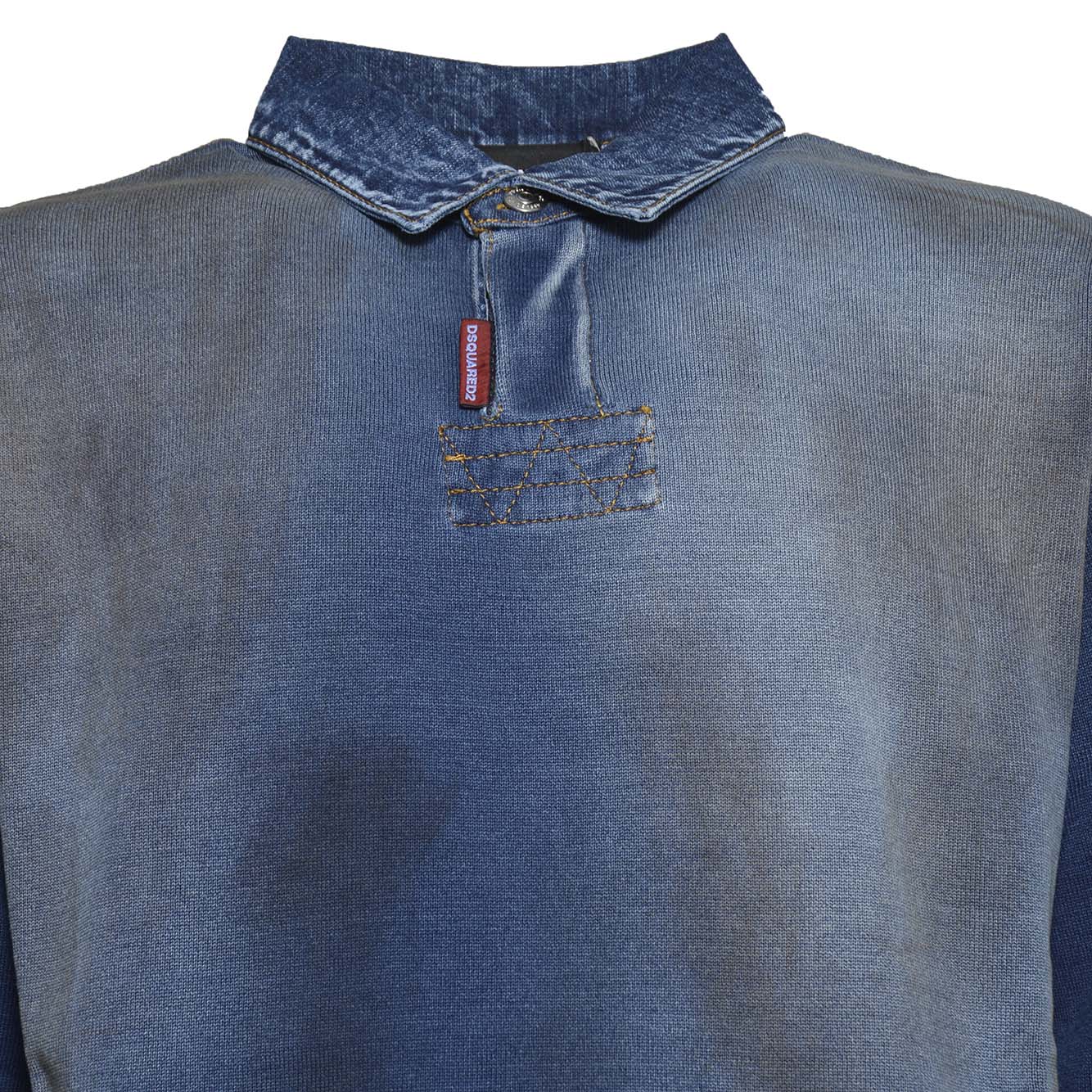 denim effect knit long sleeves polo 