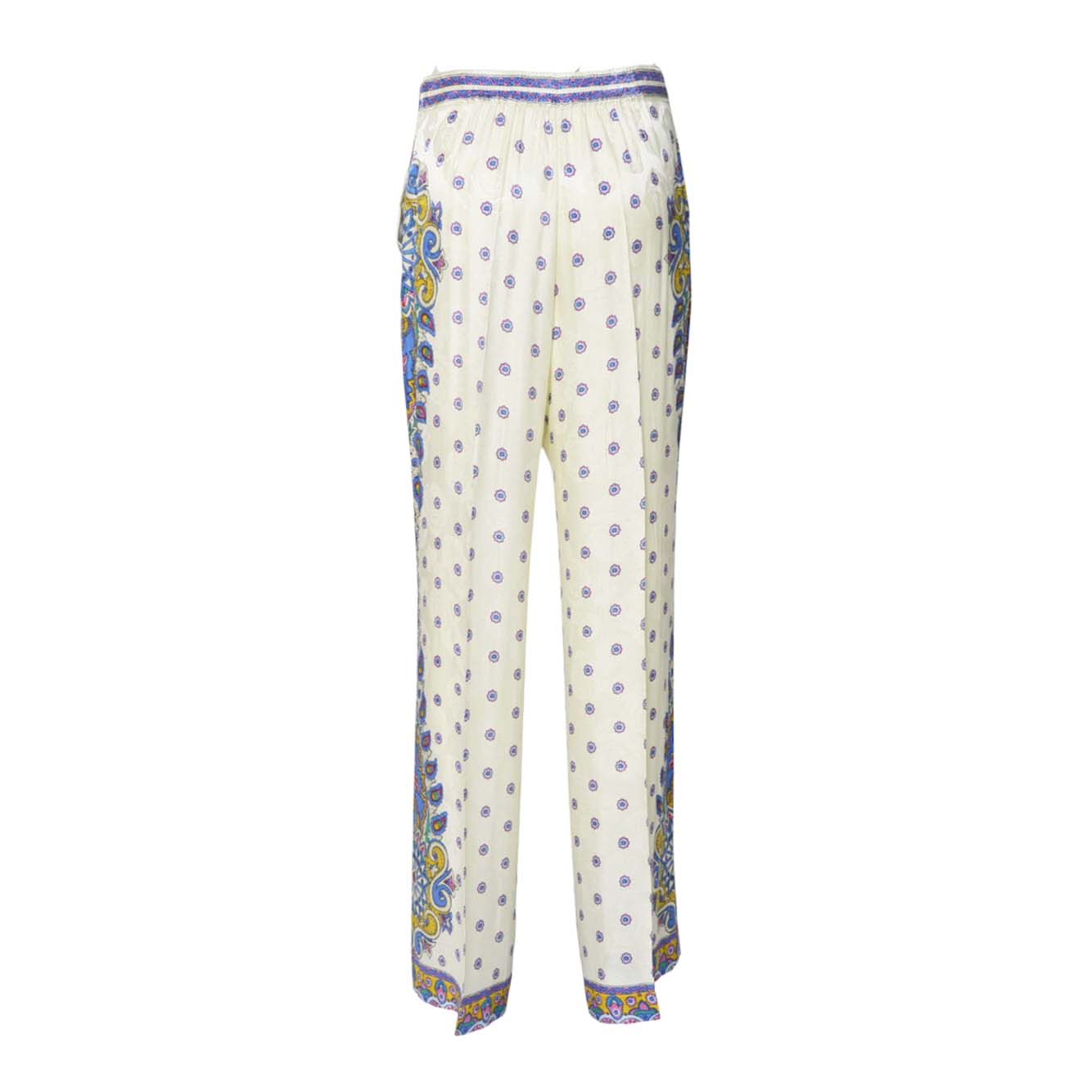 Pantalone palazzo in twill di seta crema motivo medaglioni Etro 