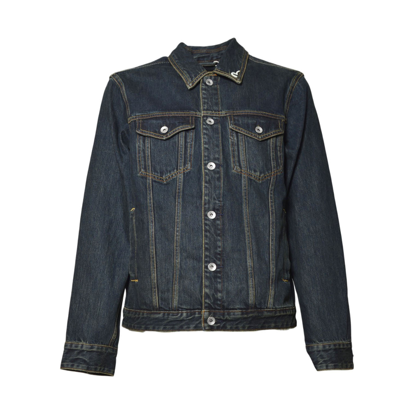 ht, washed denim jacket w/ printed daicockindigo 