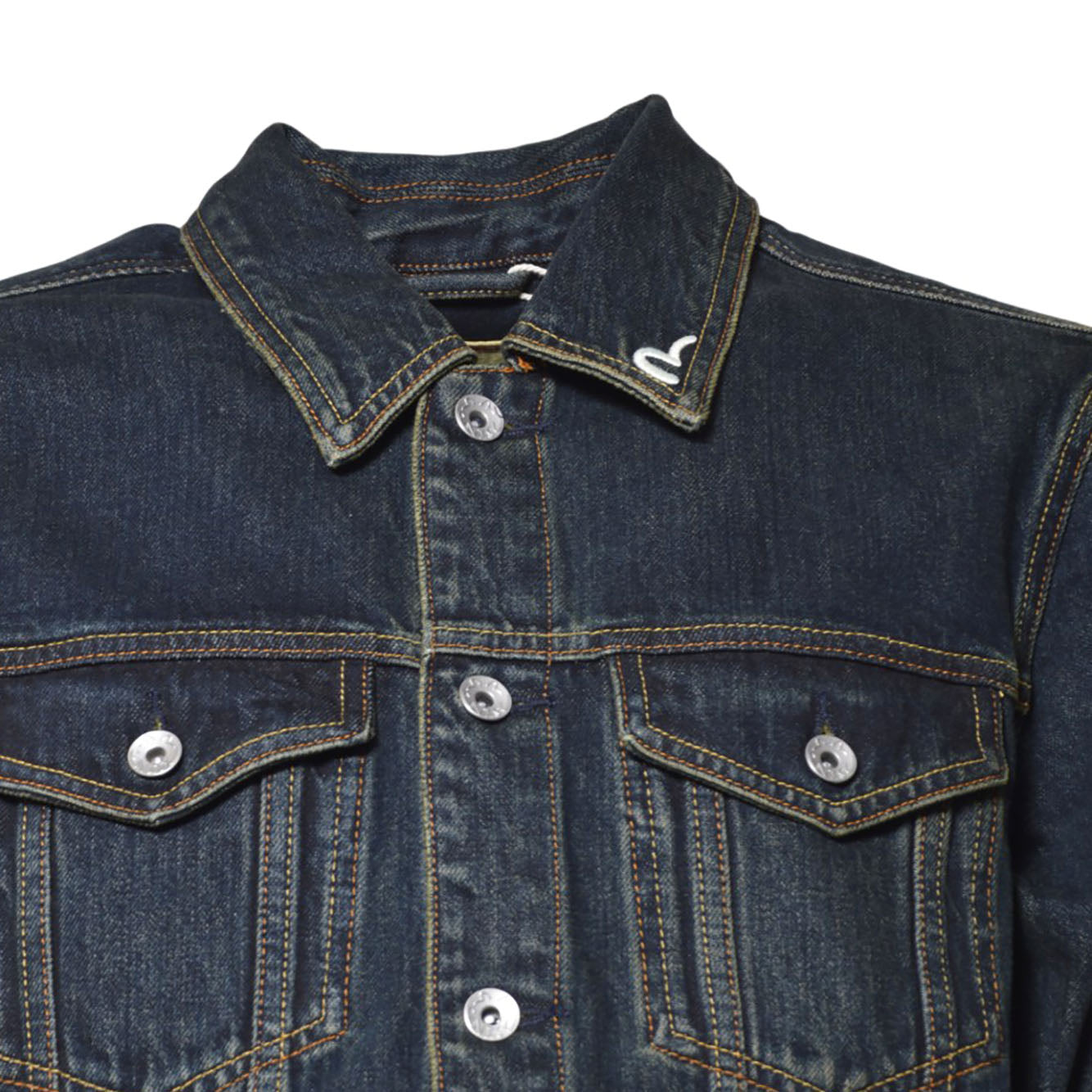 ht, washed denim jacket w/ printed daicockindigo 
