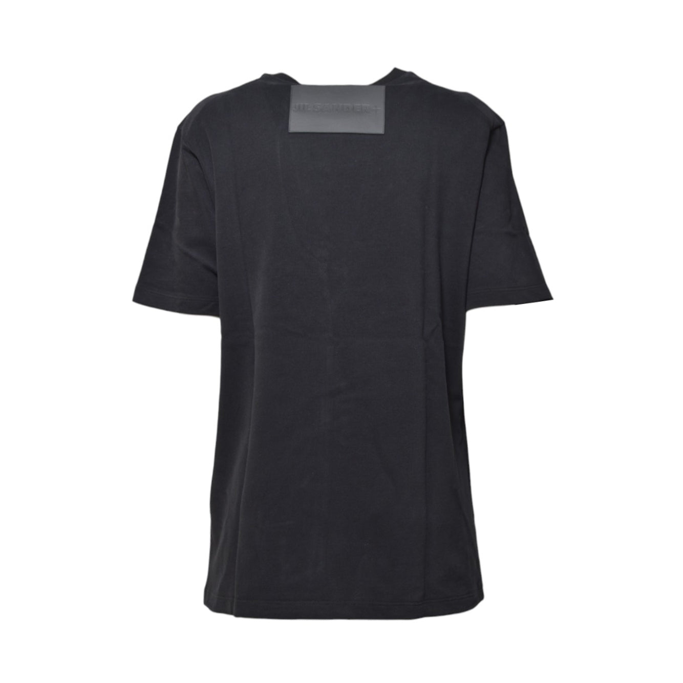 T-shirt girocollo in cotone nero con applicazione in pelle Jil Sander 