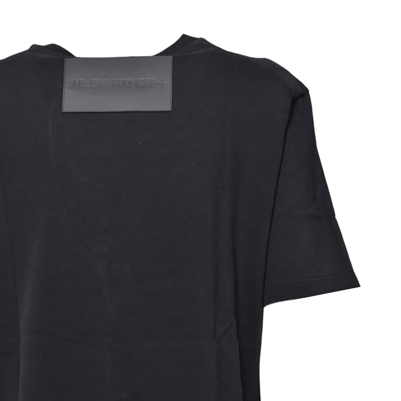T-shirt girocollo in cotone nero con applicazione in pelle Jil Sander 