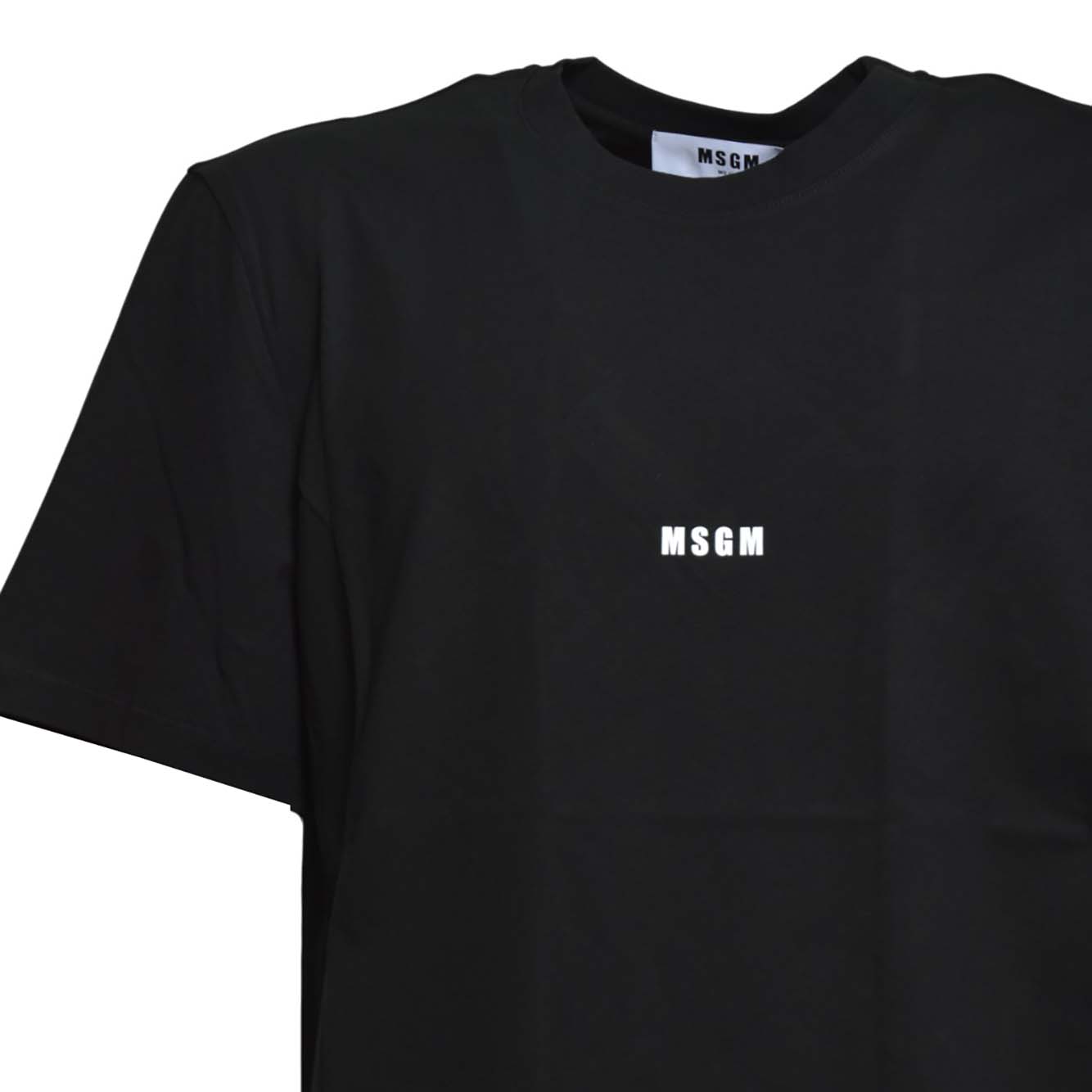 T-shirt in cotone nero con stampa mini logo MSGM 