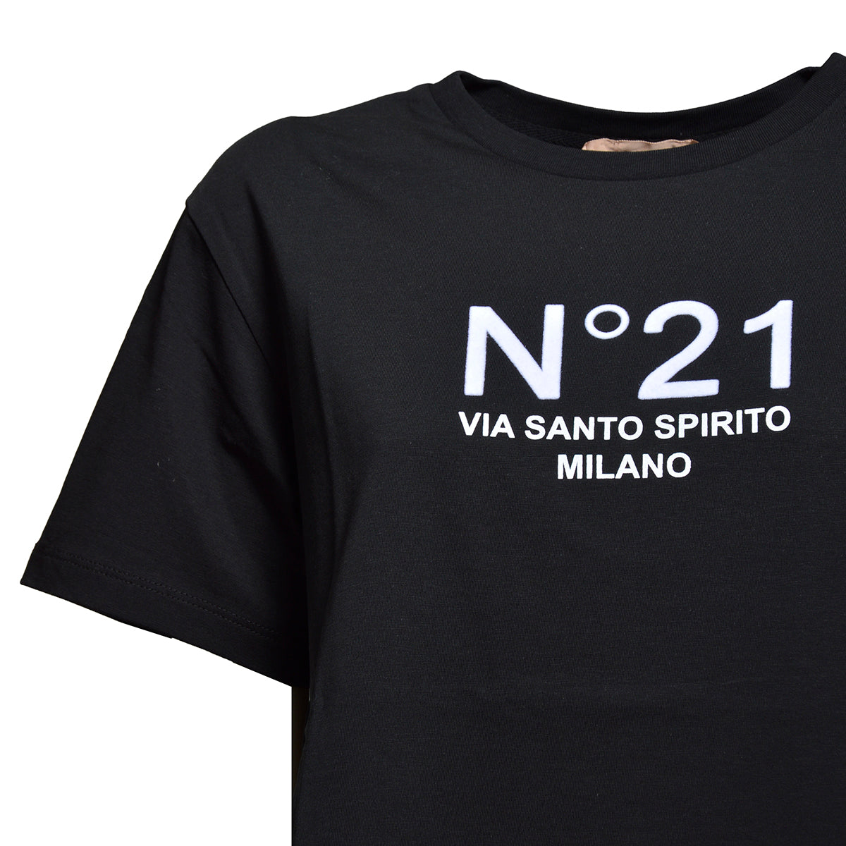 T-shirt in cotone nero con logo velluto N°21 - via santo spirito 