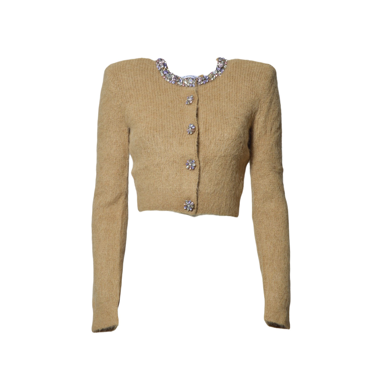 brown embellished trim cardigan 