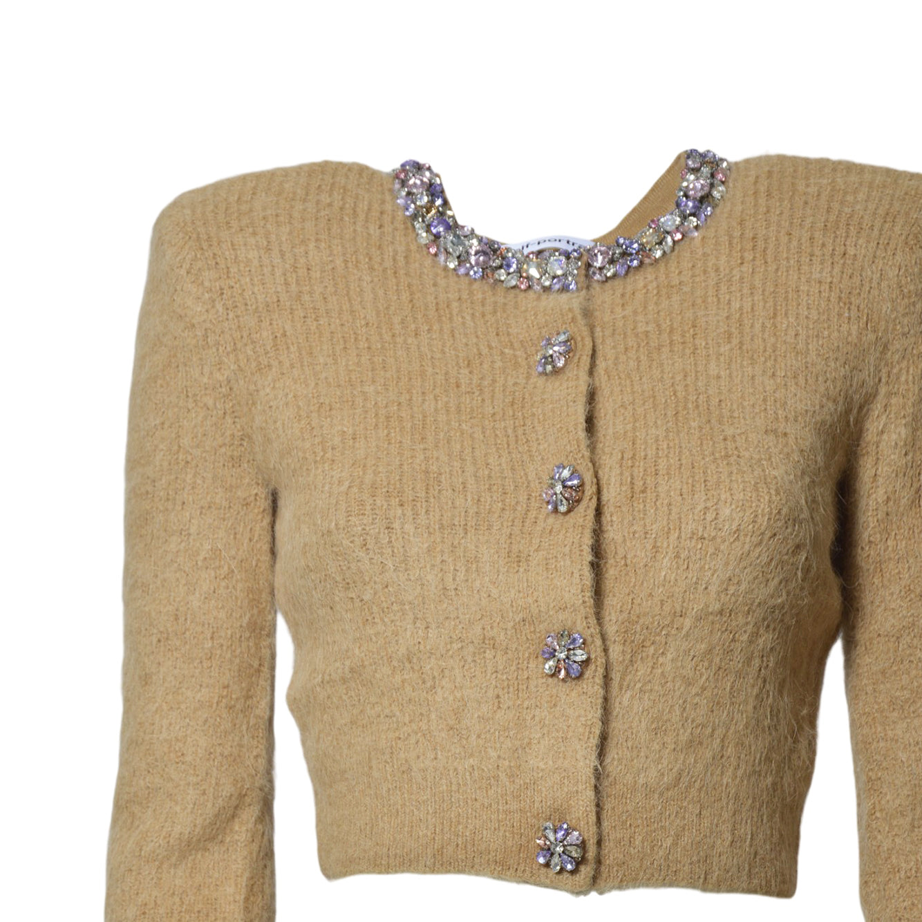 brown embellished trim cardigan 