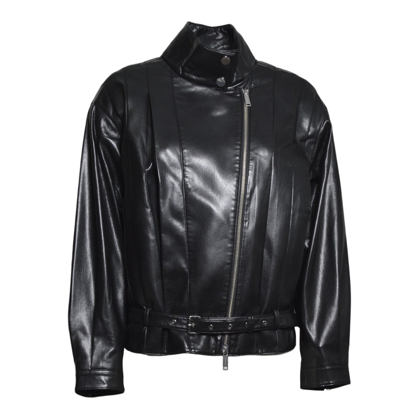 black faux leather biker jacket 