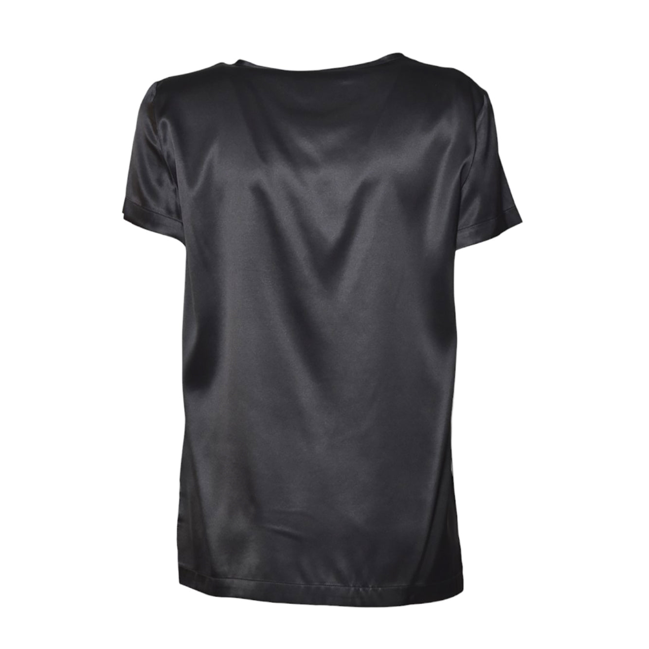 Top girocollo in raso nero Solotre 