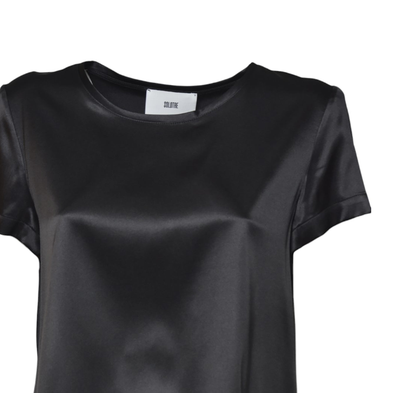 Top girocollo in raso nero Solotre 