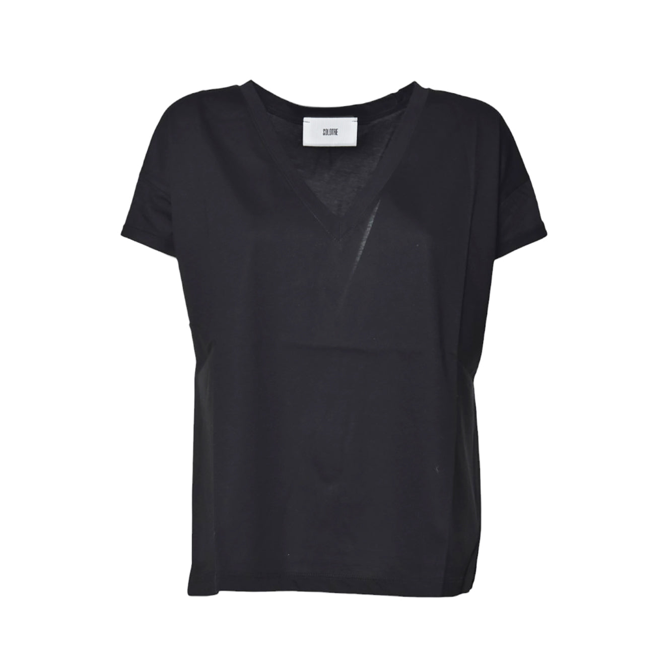 T-shirt scollo a V in cotone nero Solotre 