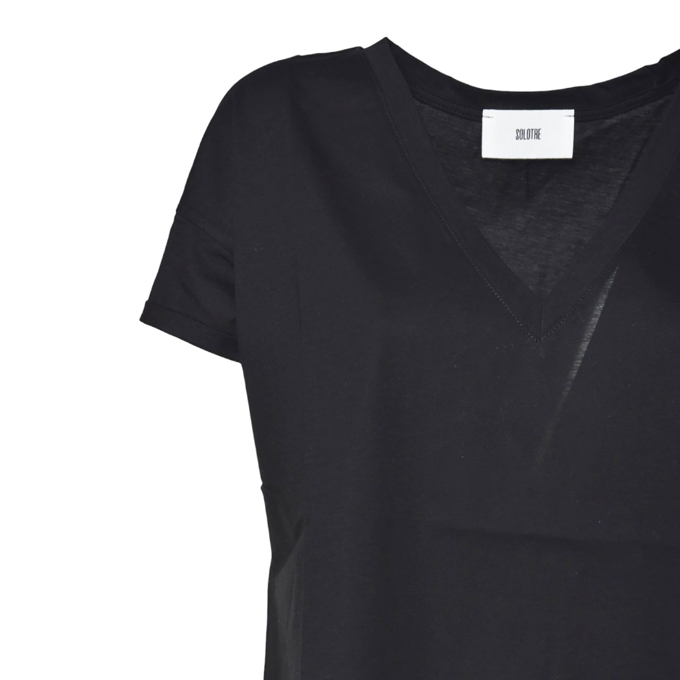 T-shirt scollo a V in cotone nero Solotre 