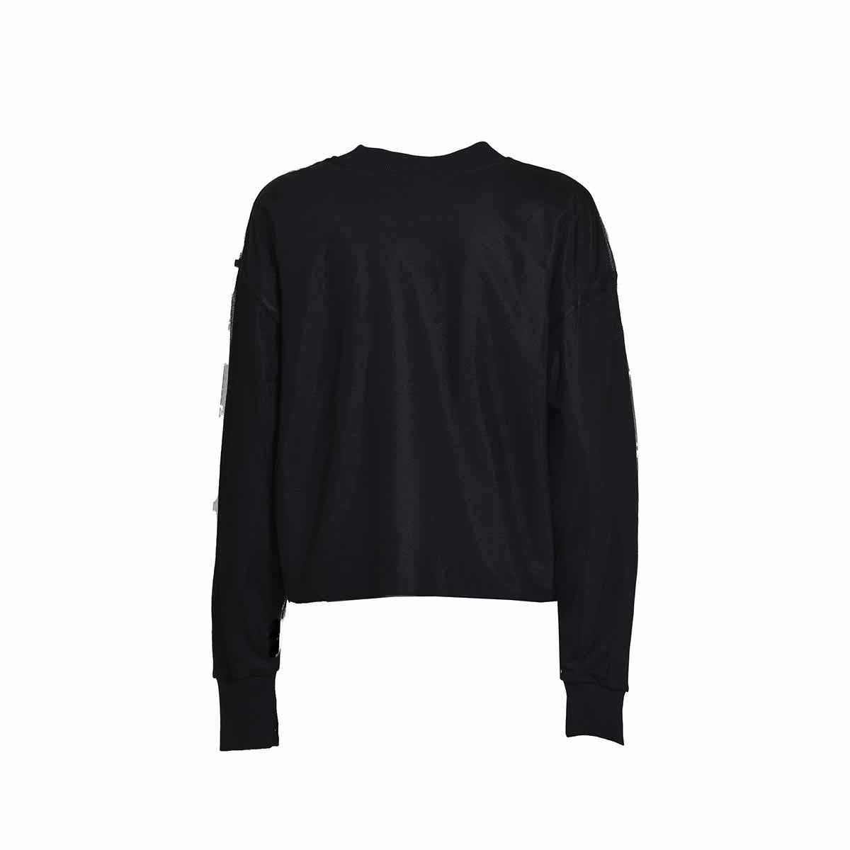 Felpa girocollo in cotone nero rivestito in tulle MSGM 