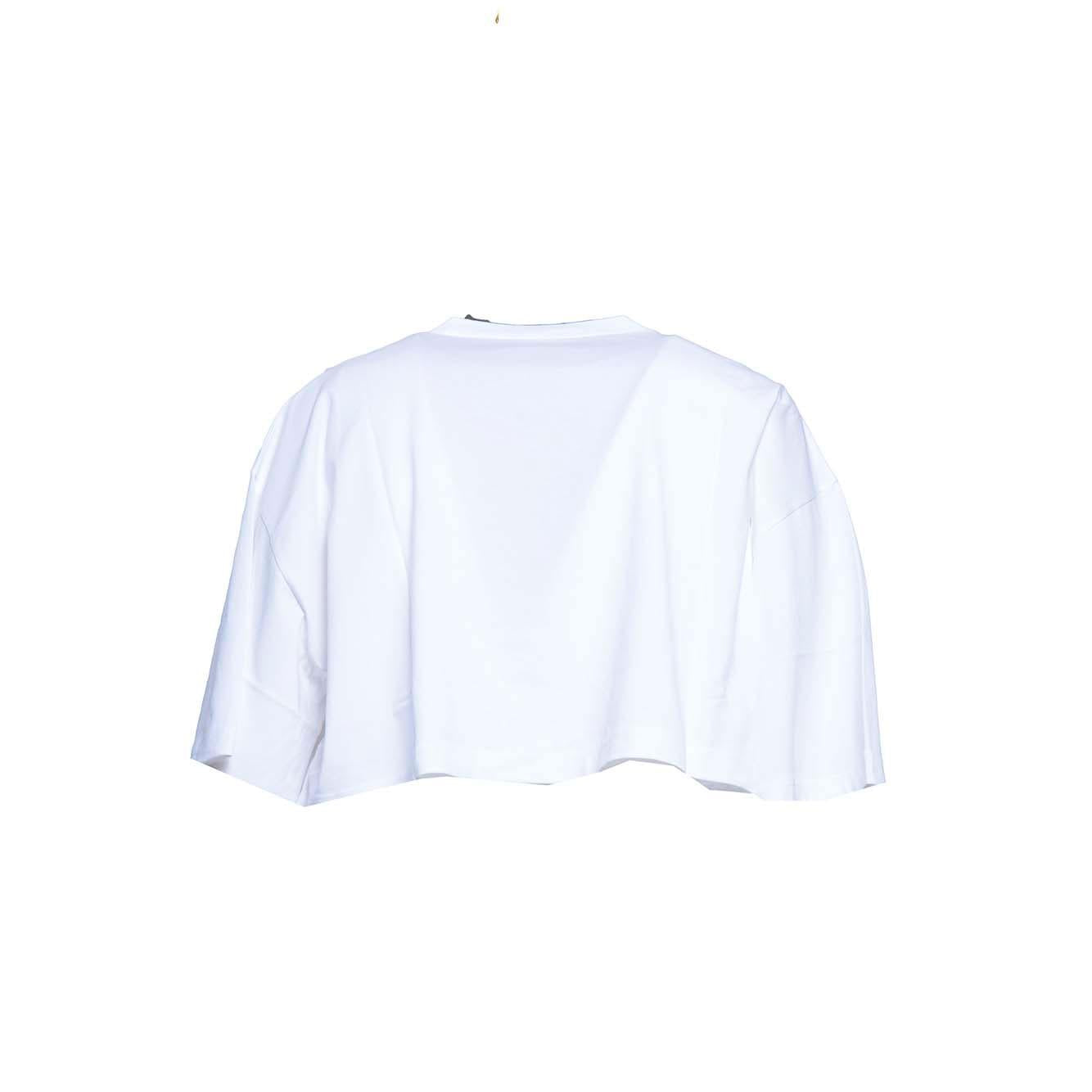 T-shirt oversize crop in cotone bianco con logo argento Dsquared2 