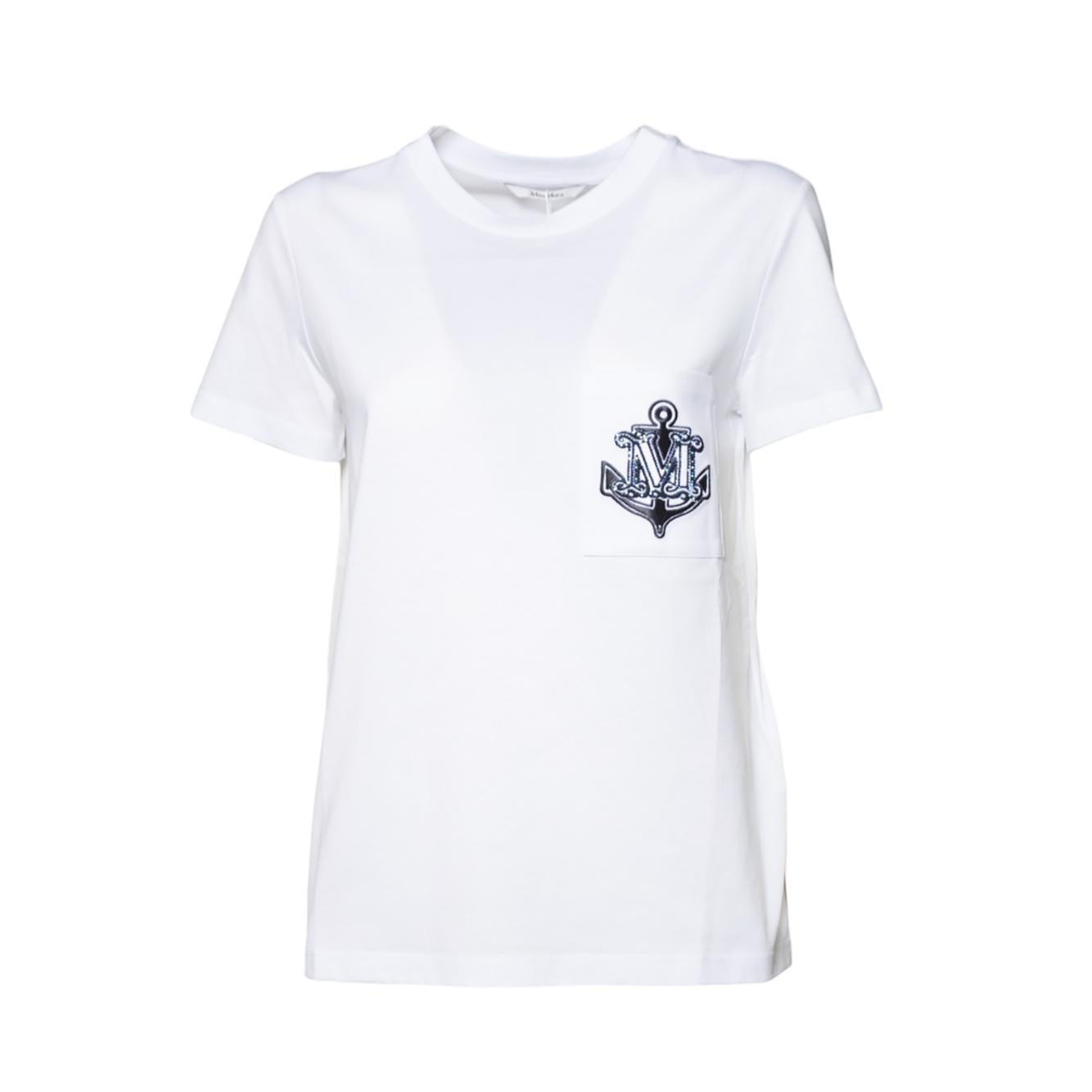T-shirt Acacia in cotone bianco con ricamo sul taschino Max Mara 