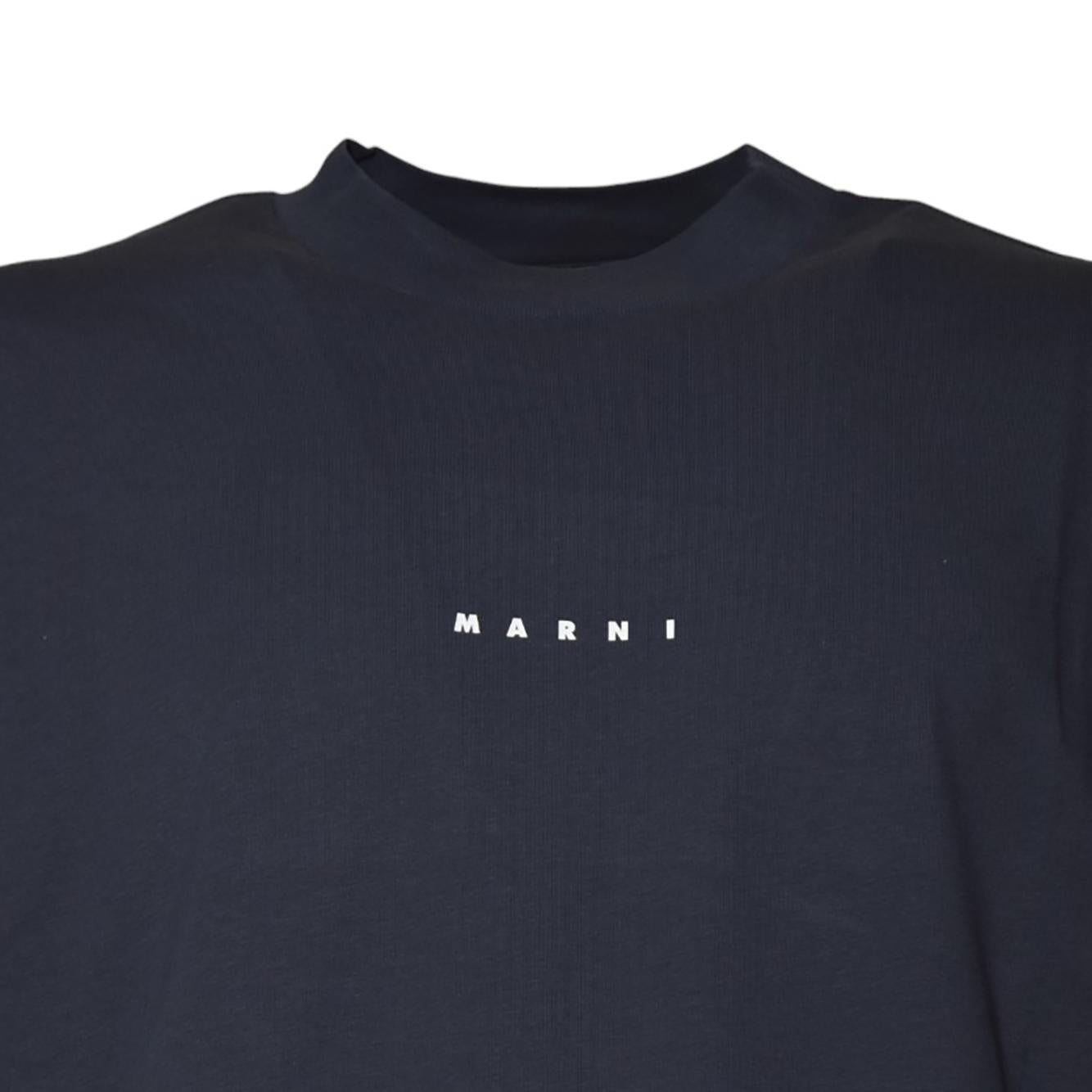 T-shirt boxy in cotone biologico blu scuro e mini logo Marni 