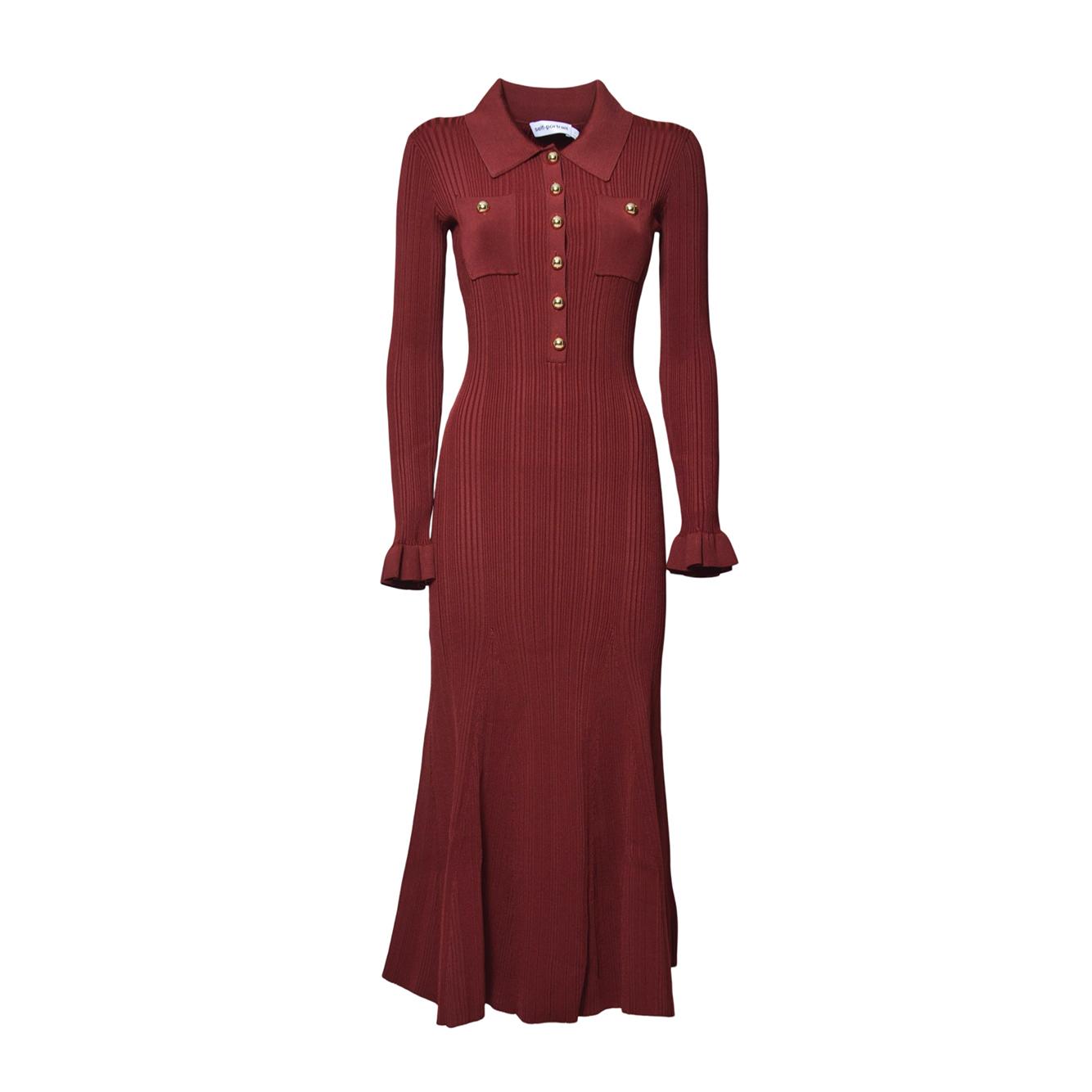 burgundy ribbed knit midi dress 