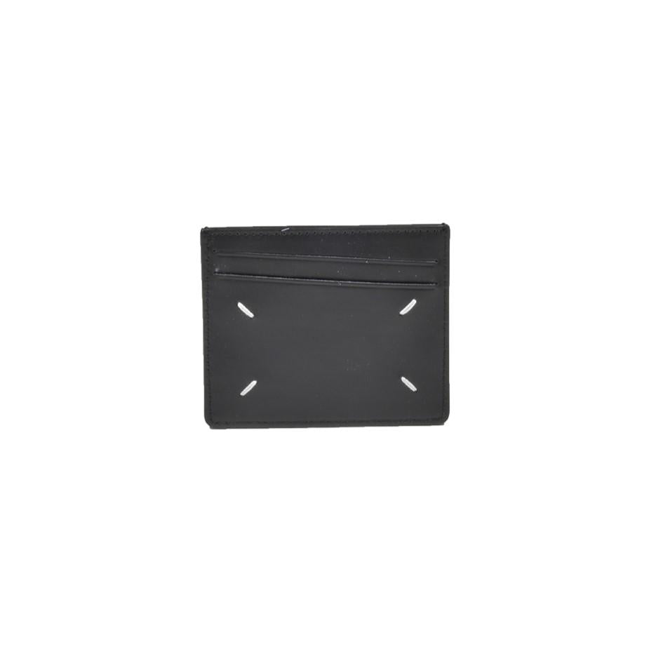 Portacarte in pelle nero doppia trama asimmetrico Maison Margiela 