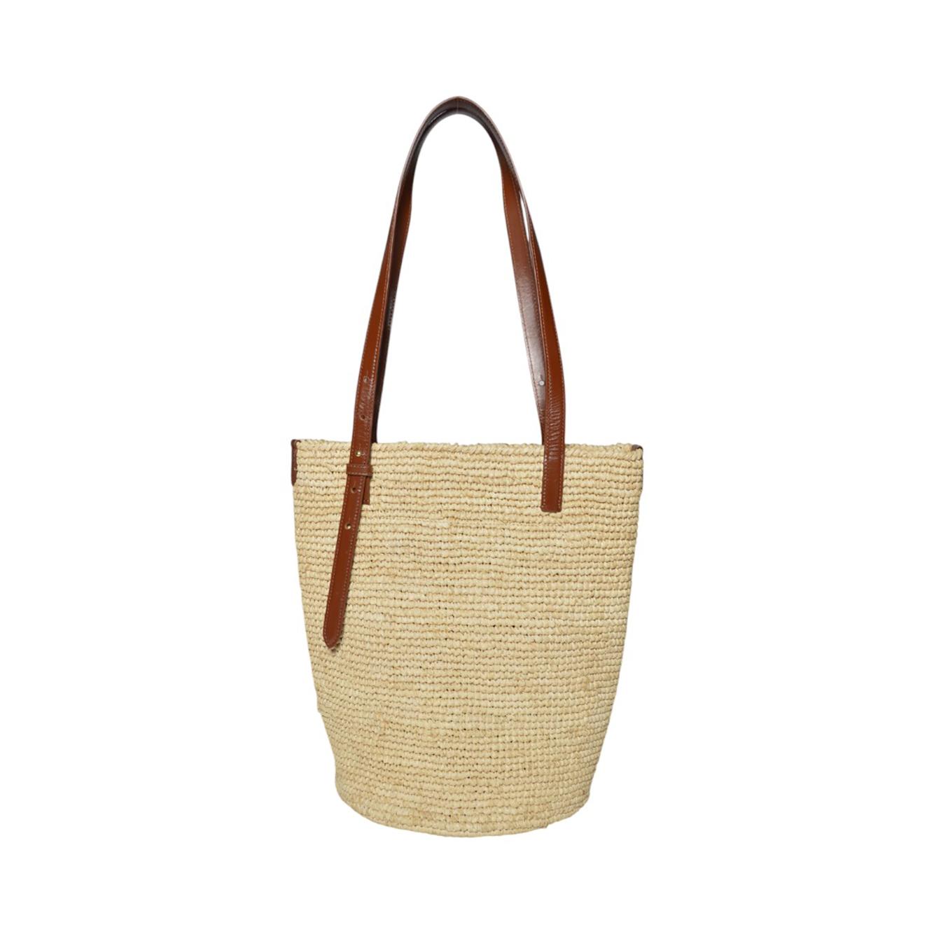 Borsa tote in rafia naturale con logo Rabanne 