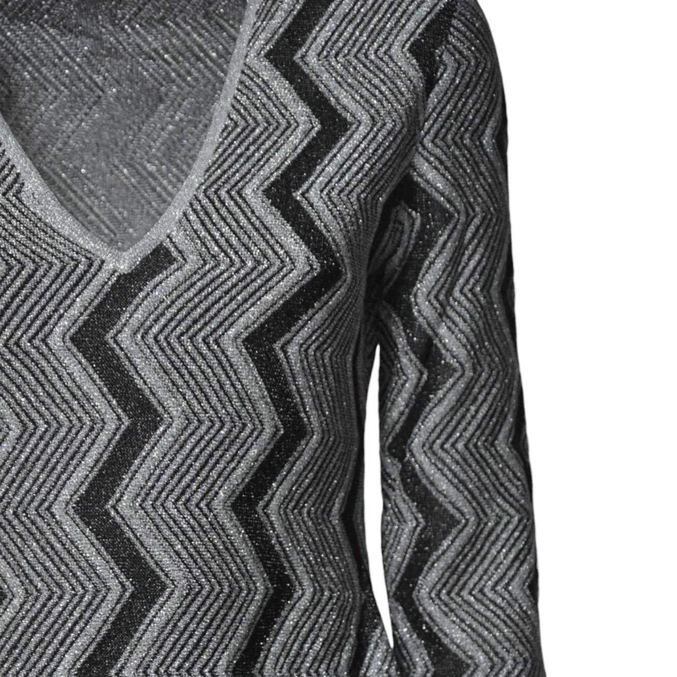 Abito con scollatura a V in viscosa chevron nero lamé Missoni 