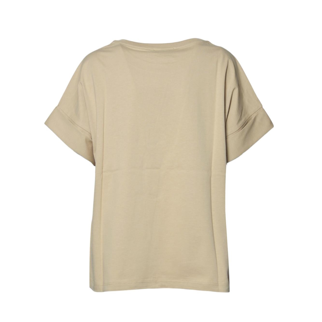 T-shirt girocollo in cotone beige orlo manica Solotre 