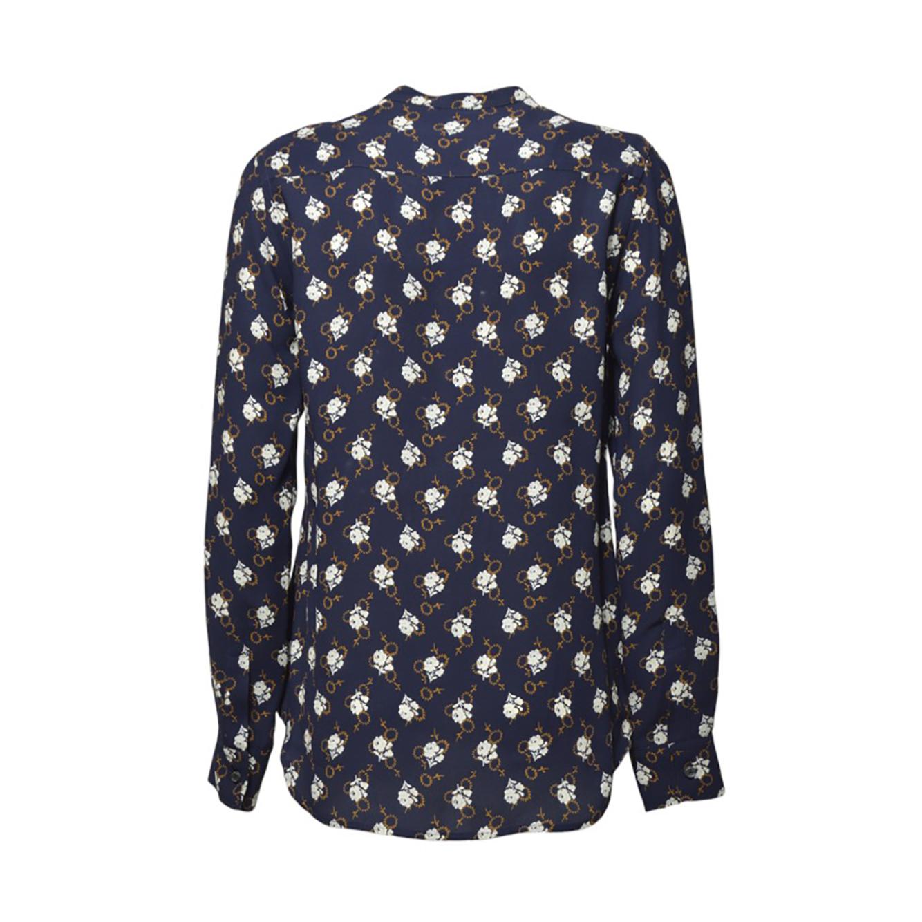 Blusa collo coreana in viscosa blu stampa floreale Aspesi 