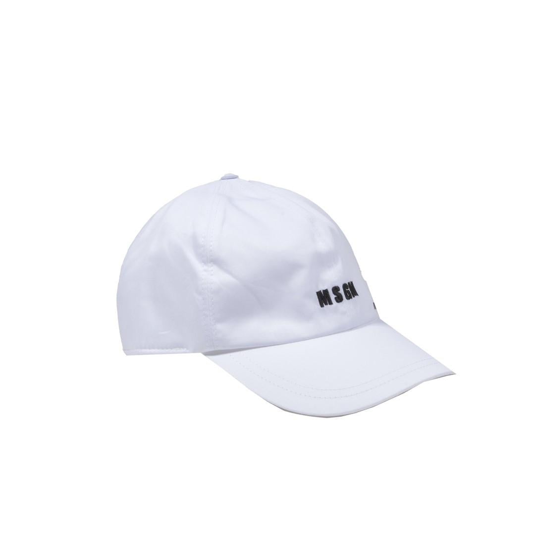 Cappello in cotone bianco con ricamo logo MSGM 