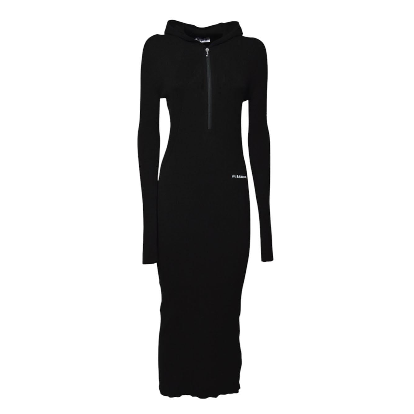 Abito lungo in cotone nero con cappuccio Jil Sander 