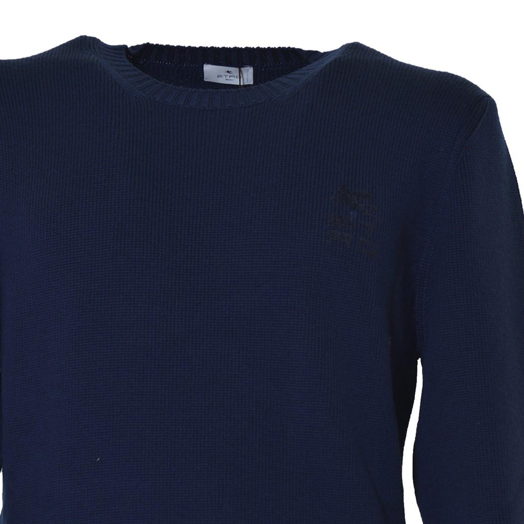 Pullover girocollo in lana blu con logo Etro 