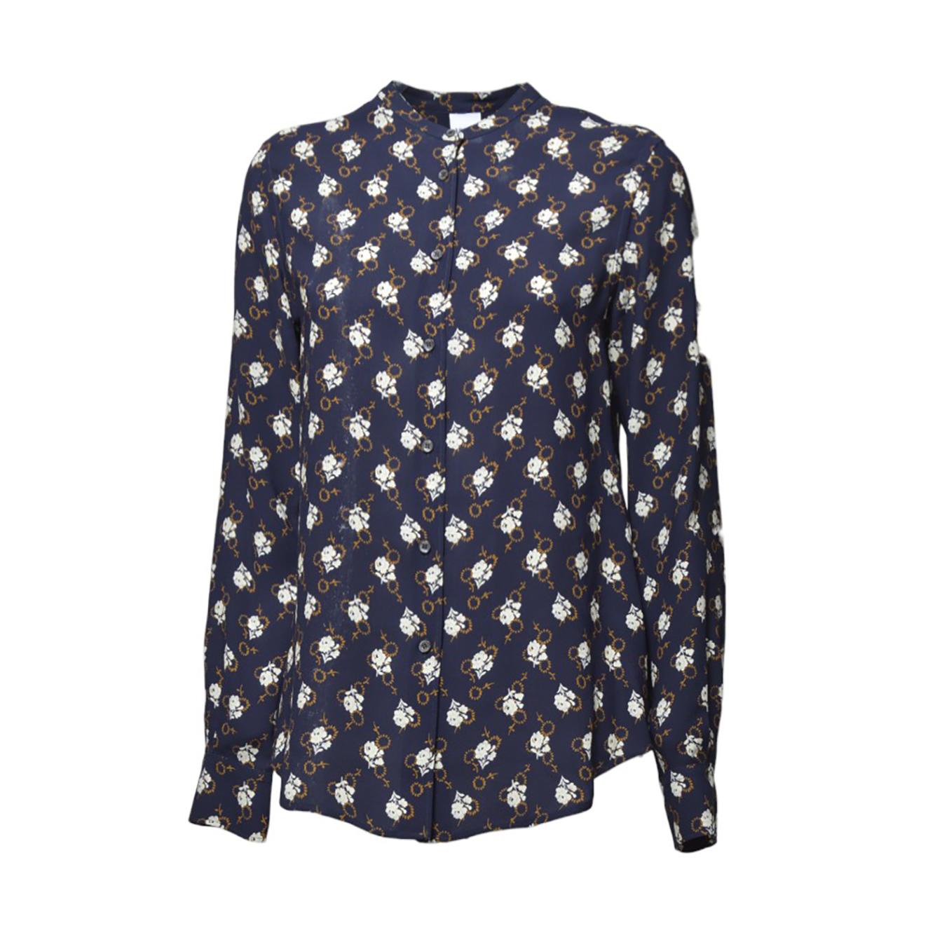 Blusa collo coreana in viscosa blu stampa floreale Aspesi 