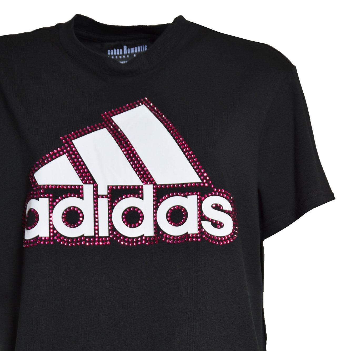 T-shirt in cotone nero applicazioni swarovski Caban Romantic x Adidas 