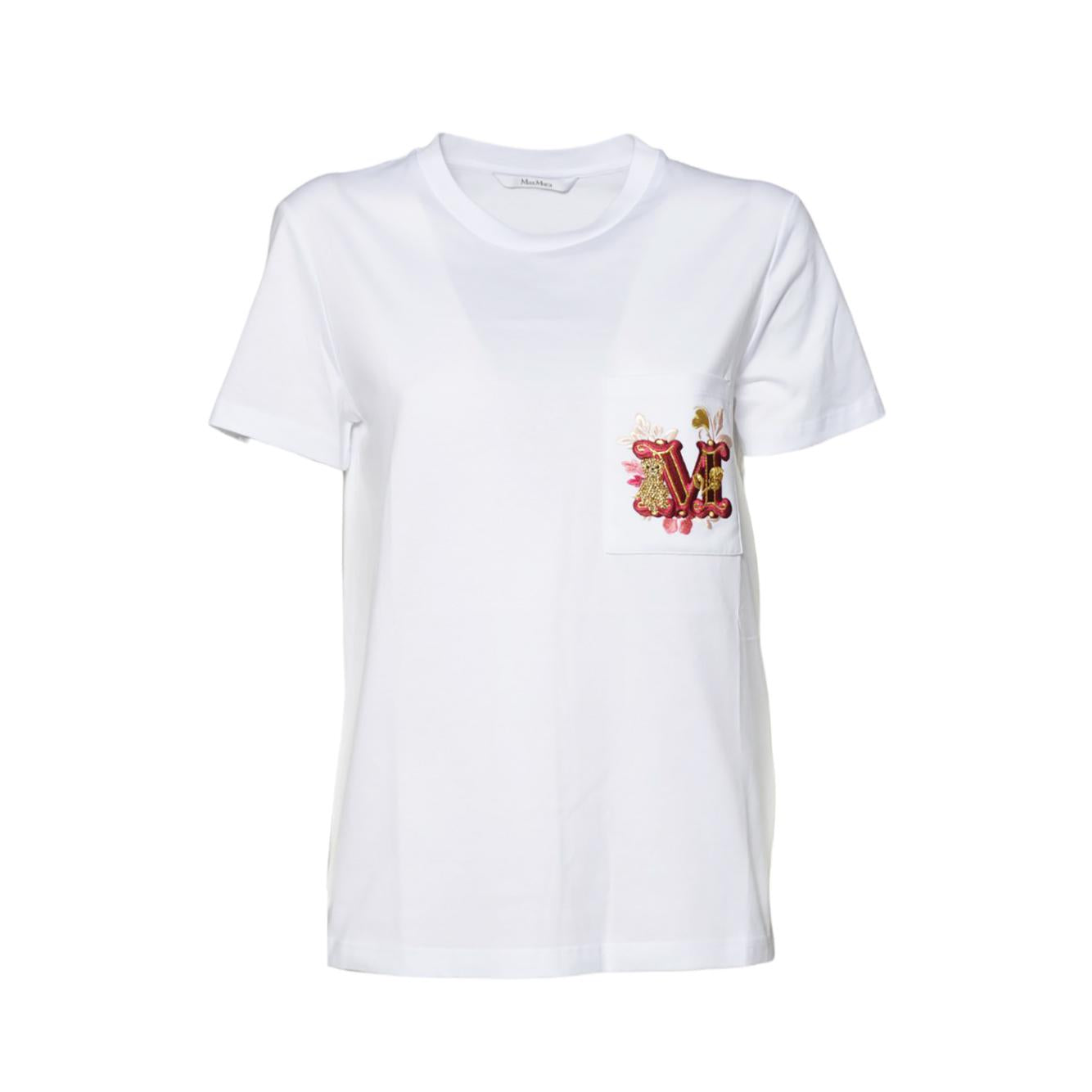 T-shirt Nunzio in cotone bianco con ricamo sul taschino Max Mara 