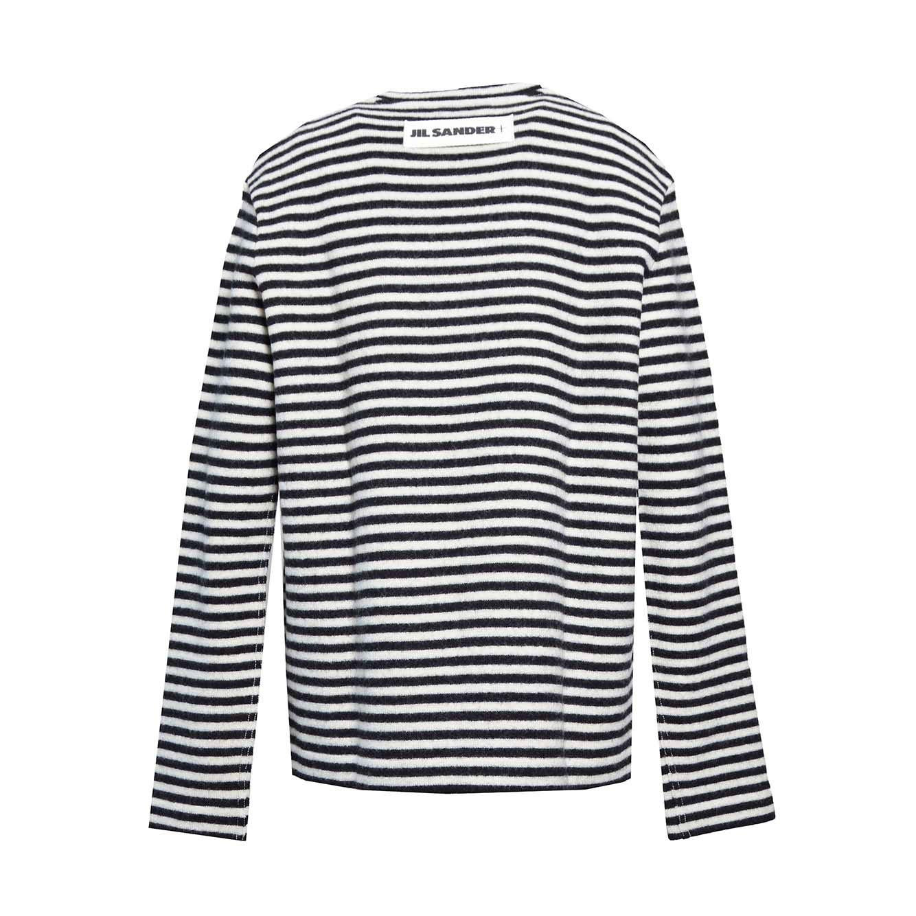 Pullover girocollo in lana a righe bianco e nero Jil Sander 