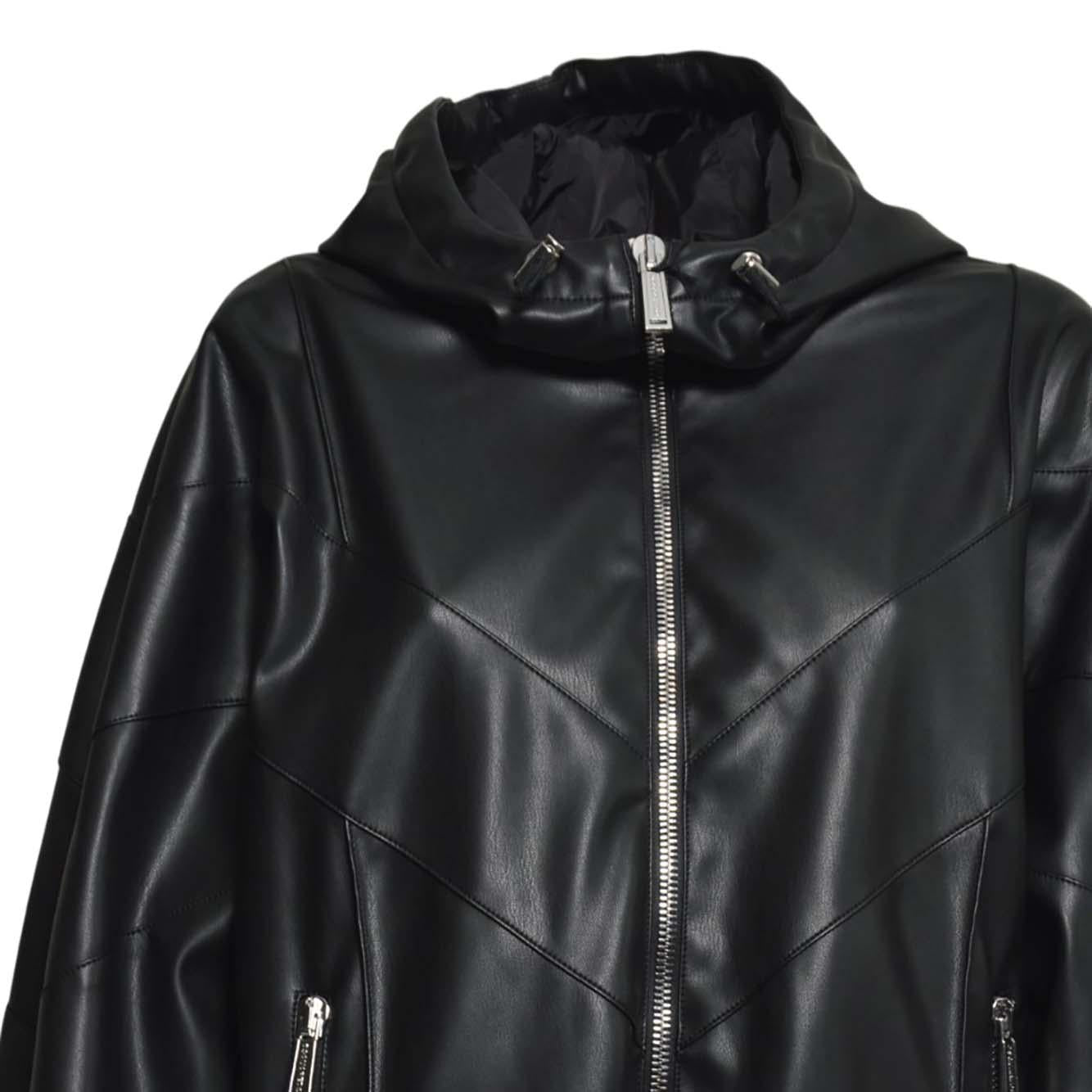 faux leather zipped hoodie 